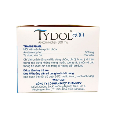 Thuốc Tydol 500 OPV giảm đau và hạ sốt từ nhẹ đến vừa (10 vỉ x 10 viên)