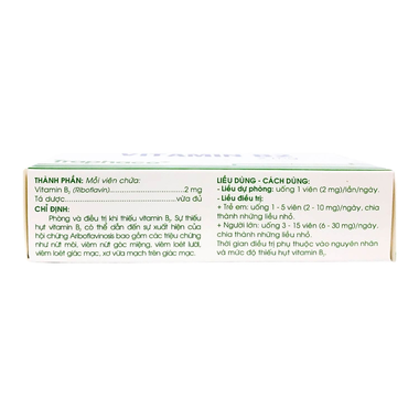 Thuốc Vitamin B2 Điều Trị Và Phòng Ngừa Thiếu Vitamin B2 (Hộp 6 Vỉ X 30 Viên)