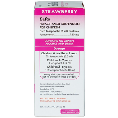 Thuốc Sara Strawberry hạ sốt, giảm đau cho trẻ (60ml)