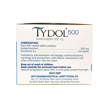 Thuốc Tydol 500 OPV giảm đau và hạ sốt từ nhẹ đến vừa (10 vỉ x 10 viên)
