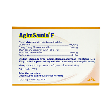 Thuốc Agimsamin F Triệu Chứng Của Thoái Hóa Khớp Gối Nhẹ Và Trung Bình (Hộp 6 Vĩ X 10 Viên)