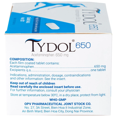 Thuốc Tydol 650mg giảm đau và hạ sốt từ nhẹ đến trung bình (10 vỉ x 10 viên)