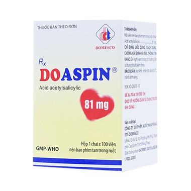 Thuốc Doaspin 81mg Domesco dự phòng huyết khối tim mạch và mạch não (chai x 100 viên)