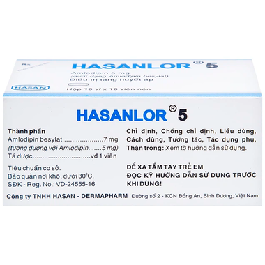 Thuốc Hasanlor 5mg hỗ trợ điều trị tăng huyết áp, đau thắt ngực (Hộp 100 viên)