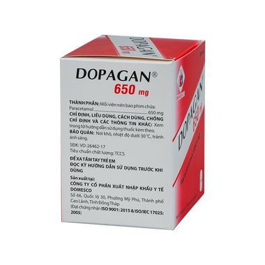 Thuốc Dopagan 650mg Domesco giảm đau và hạ sốt (10 vỉ x 10 viên)