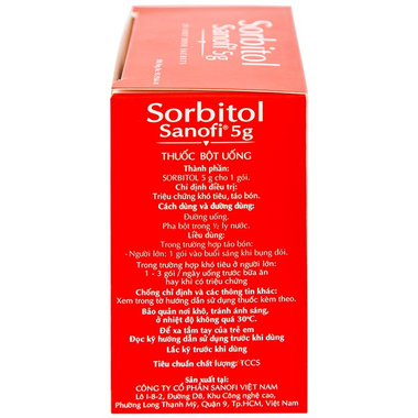 Thuốc bột Sorbitol Sanofi 5g điều trị triệu chứng táo bón, khó tiêu (20 gói x 5g)