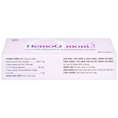 Thuốc HemoQ Mom phòng ngừa và điều trị thiếu máu (3 vỉ x 10 viên)