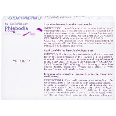Viên nén Phlebodia 600mg Innothera điều trị trĩ cấp tính, suy tuần hoàn (2 vỉ x 15 viên)