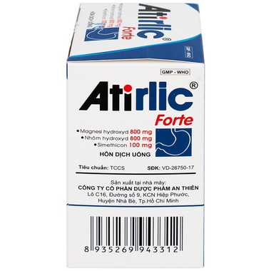 Hỗn dịch uống Atirlic làm giảm các triệu chứng do tăng acid dạ dày, trào ngược dạ dày thực quản (20 gói x 10g)