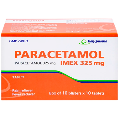 Thuốc Paracetamol 325mg Imex giảm nhức đầu, nhức răng, đau nhức bắp thịt (10 vỉ x 10 viên)