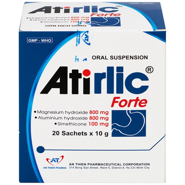 Hỗn dịch uống Atirlic làm giảm các triệu chứng do tăng acid dạ dày, trào ngược dạ dày thực quản (20 gói x 10g)