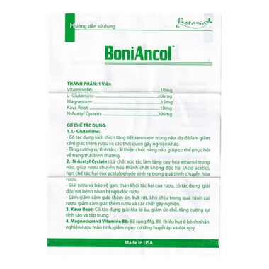 Viên uống BoniAncol Botania giảm cảm giác thèm rượu và thói quen gây nghiện khác (60 viên)