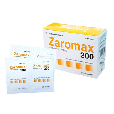 Bột pha hỗn dịch uống Zaromax 200 DHG Pharma điều trị viêm phế quản, viêm phổi (24 gói)