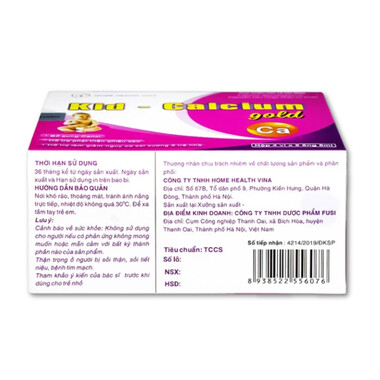 Dung dịch uống Kid-Calcium Gold 5ml Home Health Vina bổ sung calci giúp xương, răng chắc khỏe (4 vỉ x 5 ống)