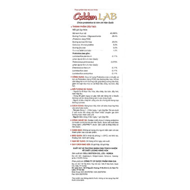 Men vi sinh Golden Lab Cell Biotech hỗ trợ cân bằng hệ vi sinh đường ruột (20 gói x 2g)