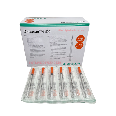 Kim tiêm tiểu đường B.Braun Omnican N 1ml/100 I.U màu cam dùng cho người tiểu đường (Hộp 100 cái)