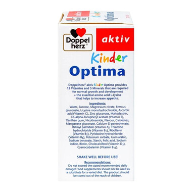 Dung dịch Kinder Optima Doppelherz Aktiv cung cấp L-lysine, một số vitamin và khoáng chất (100ml)