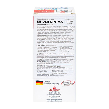 Dung dịch Kinder Optima Doppelherz Aktiv cung cấp L-lysine, một số vitamin và khoáng chất (100ml)