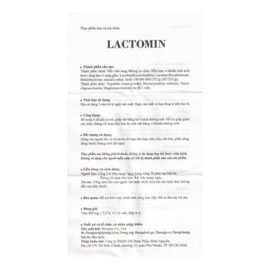 Viên uống Lactomin Novarex bổ sung vi khuẩn có ích, giúp tái lập cân bằng hệ vi sinh đường ruột (6 vỉ x 10 viên)