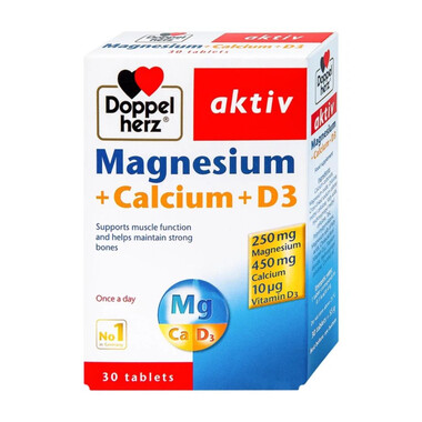 Viên uống Magnesium+Calcium+D3 Doppelherz Aktiv hỗ trợ cơ và xương khỏe mạnh (3 vỉ x 10 viên)