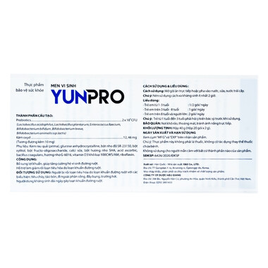 Men vi sinh Yunpro 2g DHG Pharma cân bằng hệ vi sinh đường ruột, giảm rối loạn tiêu hóa (20 gói)