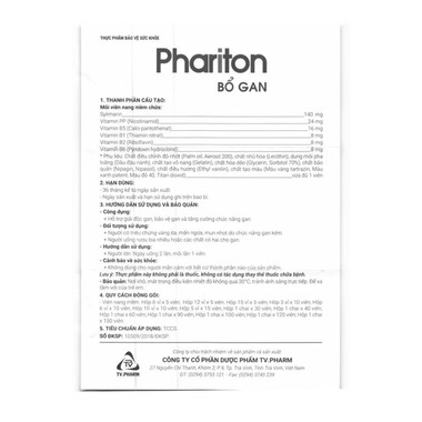 Phariton Bổ Gan hỗ trợ giải độc, tăng cường chức năng gan hộp 30 viên