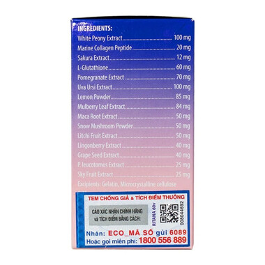 Viên uống Ritana Skin Whitening Ecogreen hỗ trợ da trắng hồng tự nhiên, giúp làm mờ sạn nám (60 viên)