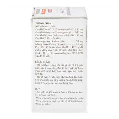 Viên nén Sâm Nhung Tố Nữ Tuệ Linh hỗ trợ tăng cường nội tiết tố nữ (Hộp 30 viên)
