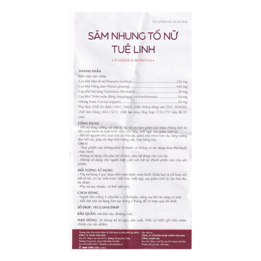 Viên nén Sâm Nhung Tố Nữ Tuệ Linh hỗ trợ tăng cường nội tiết tố nữ (Hộp 30 viên)