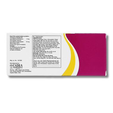 Thuốc Amdepin Duo Cadila điều trị rối loạn lipid máu, tăng huyết áp (10 vỉ x 10 viên)