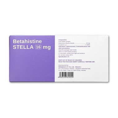 Thuốc Betahistine Stella 16mg điều trị hội chứng Meniere (10 vỉ x 10 viên)