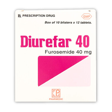 Thuốc Diurefar 40 Pharmedic điều trị tăng huyết áp, phù do suy tim, xơ gan, bệnh thận (10 vỉ x 12 viên)