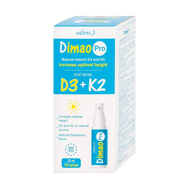Xịt Dimao Pro Oral Spray D3 + K2 hỗ trợ bổ sung vitamin D và vitamin K2 (25ml)