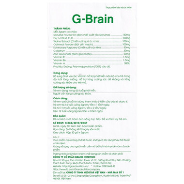 Cốm Trí Não G-Brain 3g Grand Nutrition bổ sung DHA và các vitamin hỗ trợ phát triển não bộ cho trẻ (30 gói)