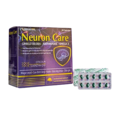 Viên uống Neuron Care hỗ trợ tăng cường tuần hoàn não, phục hồi di chứng sau tai biến (Hộp 60 viên)
