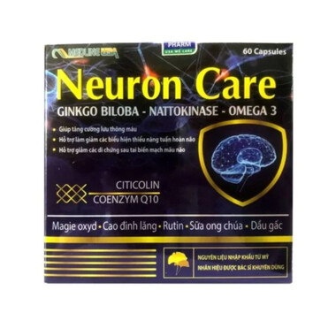 Viên uống Neuron Care hỗ trợ tăng cường tuần hoàn não, phục hồi di chứng sau tai biến (Hộp 60 viên)