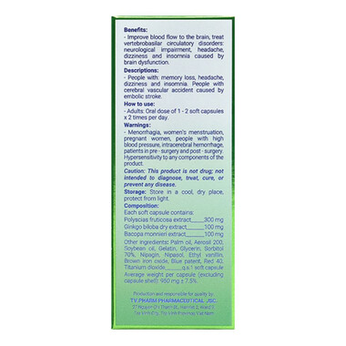 Viên uống Phariton Bổ Não hỗ trợ giảm triệu chứng suy giảm trí nhớ (Hộp 30 viên)