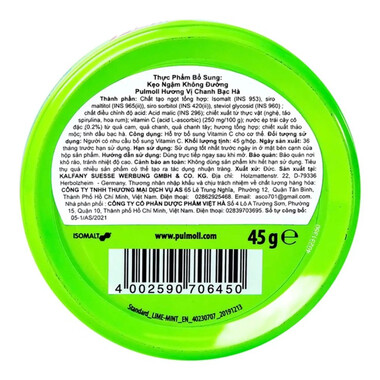 Kẹo ngậm không đường Pulmoll Lime Mint vị chanh bạc hà hỗ trợ bổ sung vitamin C cho cơ thể (45g)