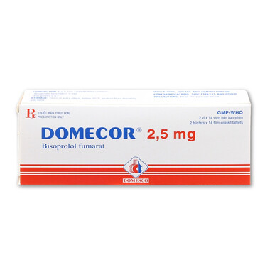 Thuốc Domecor 2.5mg Domesco điều trị tăng huyết áp, đau thắt ngực, suy tim mạn tính ổn định (2 vỉ x 14 viên)