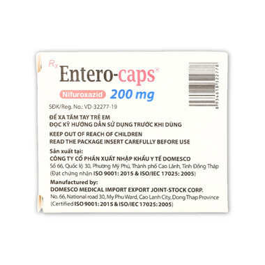 Thuốc Entero-Caps 200mg Domesco điều trị tiêu chảy cấp tính do nhiễm khuẩn (3 vỉ x 10 viên)