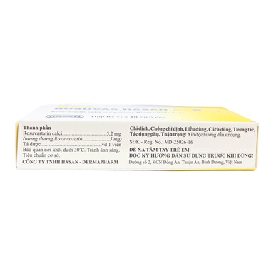 Thuốc Rosuvas Hasan 5 điều trị tăng cholesterol máu (3 vỉ x 10 viên)