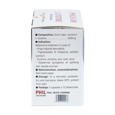 Viên nang mềm L-Cystine 500mg Phils Lin hỗ trợ điều trị viêm da do thuốc, sạm da, tàn nhang (12 vỉ x 5 viên)
Viên nang mềm L-Cystine 500mg Phils Lin hỗ trợ điều trị viêm da do thuốc, sạm da, tàn nhang (12 vỉ x 5 viên)