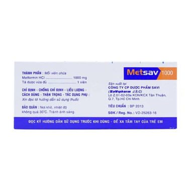 Viên nén Metsav 1000 Savi điều trị bệnh đái tháo đường tuýp 2 (10 vỉ x 10 viên)