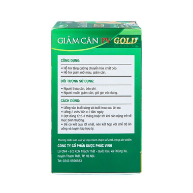 Viên uống giảm cân PV Gold Phúc Vinh hỗ trợ tăng cường chuyển hóa chất béo, giảm mỡ máu (60 viên)