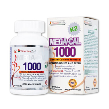Viên uống Mega-Cal 1000 Vitamins For Life giúp bổ sung canxi, chống loãng xương (60 viên)