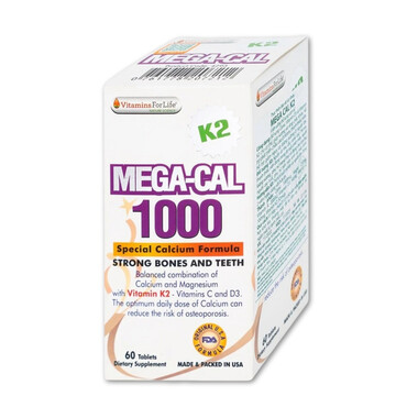 Viên uống Mega-Cal 1000 Vitamins For Life giúp bổ sung canxi, chống loãng xương (60 viên)