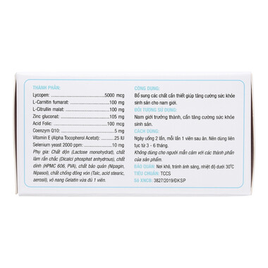 Viên uống SpermQ Plus bổ sung dưỡng chất, tăng cường sức khỏe sinh sản nam giới (60 viên)