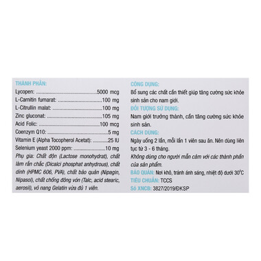 Viên uống SpermQ Plus bổ sung dưỡng chất, tăng cường sức khỏe sinh sản nam giới (60 viên)