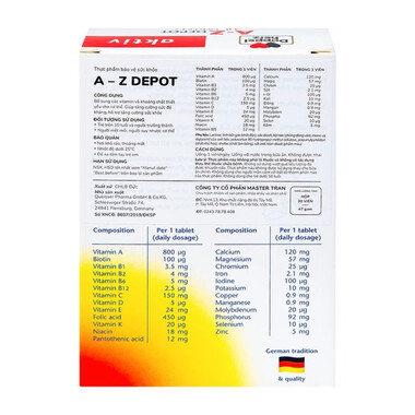 Viên uống A-Z Depot Doppelherz Aktiv bổ sung vitamin và khoáng chất (3 vỉ x 10 viên)