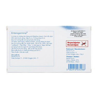 Hỗn dịch uống men vi sinh Enterogermina 2 tỷ/5ml điều trị rối loạn tiêu hóa (2 vỉ x 10 ống)